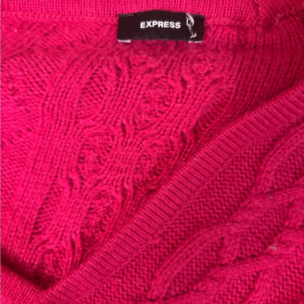 Express Fuchsia V-Neck Cable Knit Sweater - Picture 2 of 2